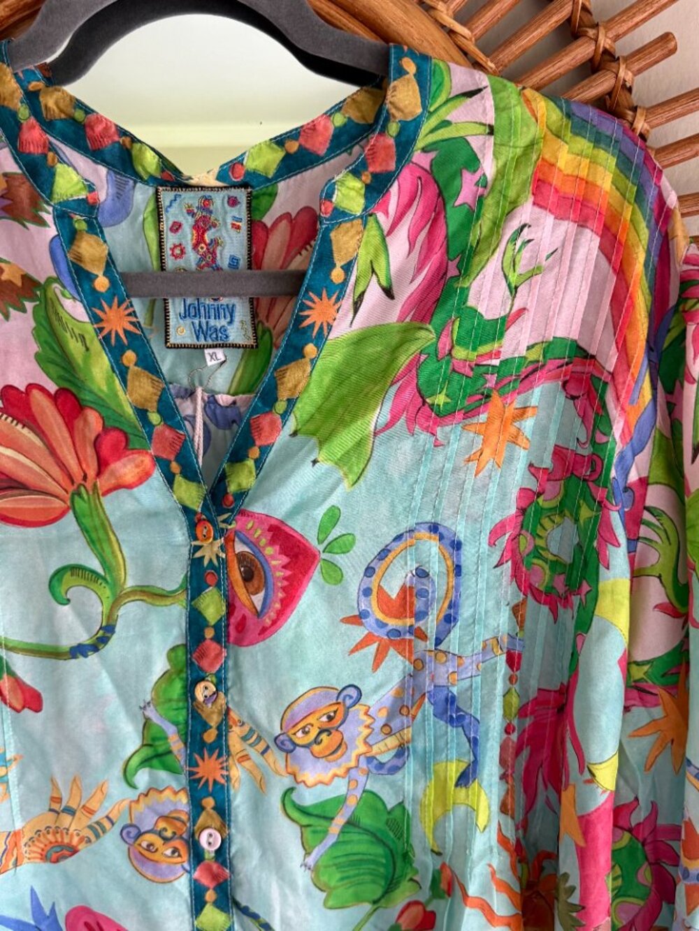 Johnny Was Vacanza Kayla Silk Button Blouse Size XL NWT $295 - Picture 3 of 5